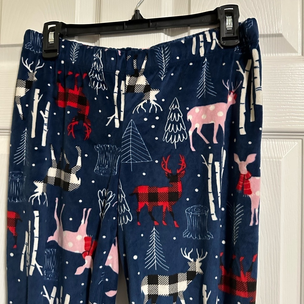 Festive Blue Pajama Pants with Deer Print - Picture 3 of 3